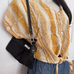 Yellow Striped Button-Up Blouse